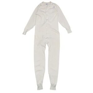 Vintage 40s Okeh Union Suit Thermal Long John One Piece Rear Flap White Size 44